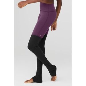 ALO YOGA 1/2 Ribbed Full Length Goddess Leggings Gray Purple Women's Size M